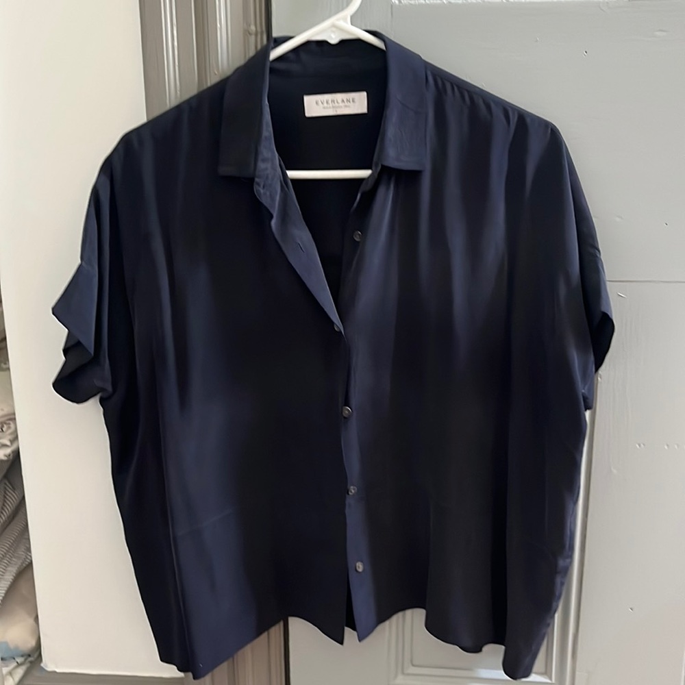 Everlane square silk shirt navy